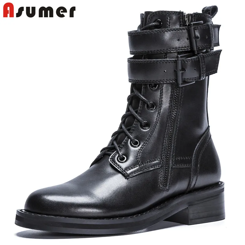

ASUMER 2020 genuine leather womens boots punk buckle high quality ladies autumn winter boots black female ankle boots for women