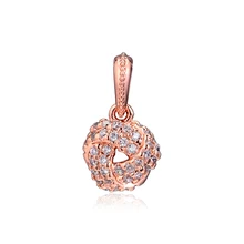 Подлинное серебро 925 пробы розовый цвет сверкающий любовный узел Шарм бусины для изготовления ювелирных изделий Подходит браслет Argent DIY