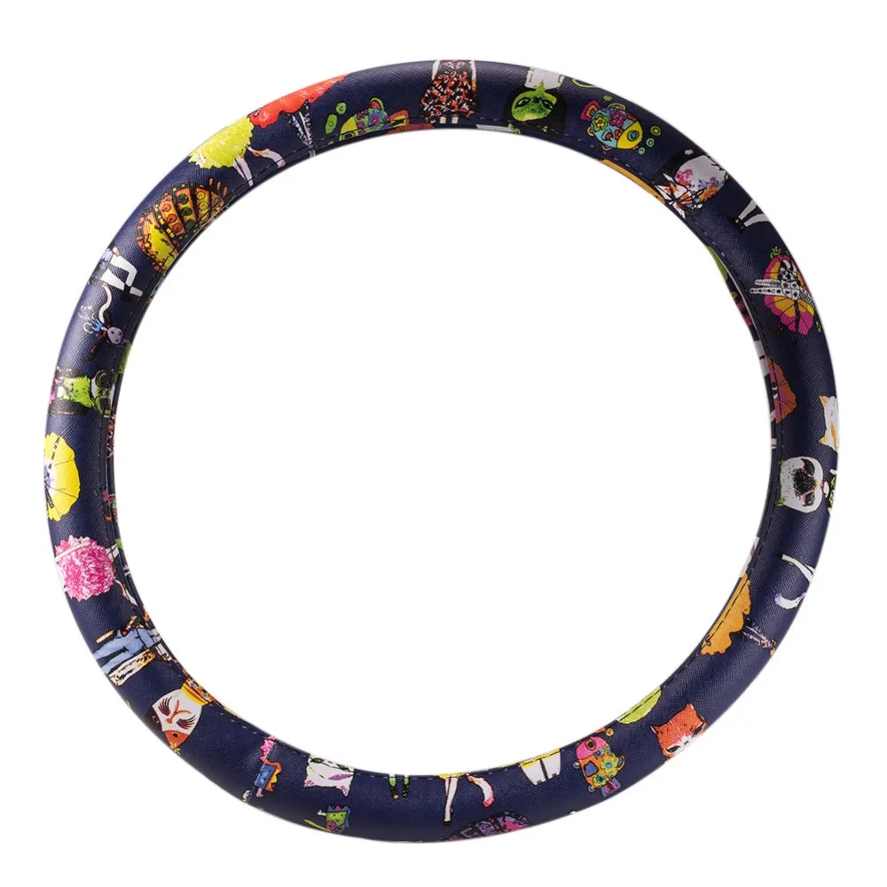 Styling Car Steering Cover PU Leather Cats Pattern Wheel Cover Car