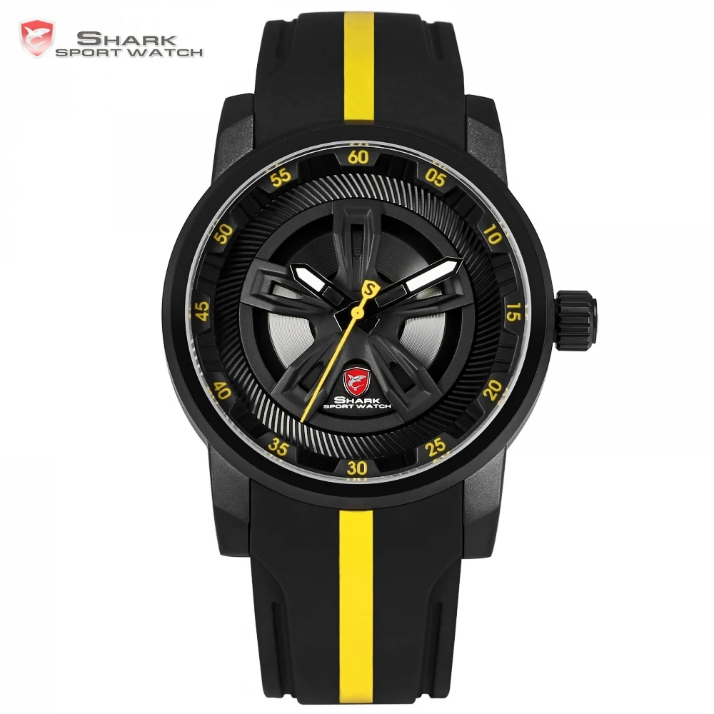 

Thresher SHARK Sport Watch New Racing Layer Yellow 3D Wheel Design Dial Crown Quartz Silicone Strap Men Wrist Timepiece /SH503