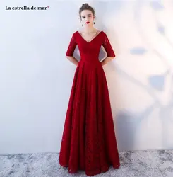 Свадебных гостевых dress2019 Новое Кружевное сексуальное с v-образным вырезом с половиной рукава lineburgundy длинные платья подружек невесты robe