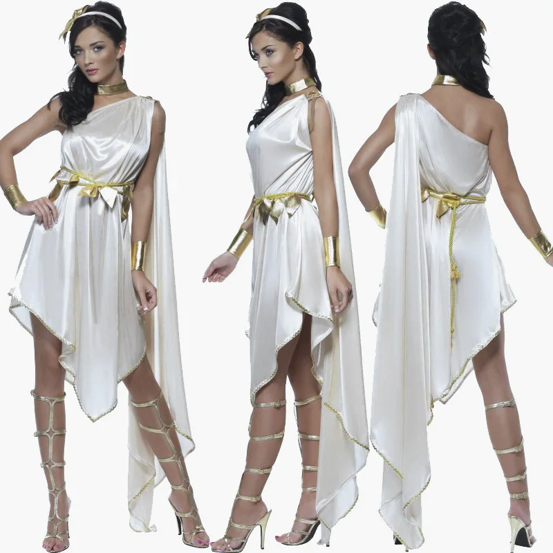 Cosplay Ancient Greece Costume Goddess Athena Clothing Women White Dress Halloween Costumes On