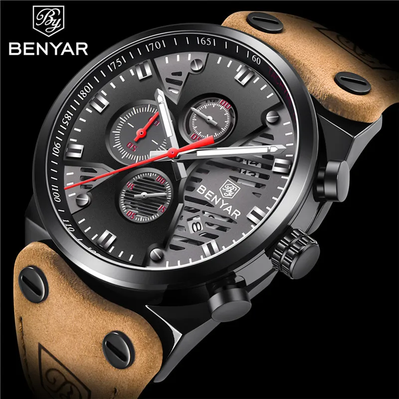 BENYAR New 30M Waterproof Outdoor Hollow Sports Chronograph Watch Skeleton Calendar Men's Quartz Wrist Watches Relogio Masculino BENYAR New 30M Waterproof Outdoor Hollow Sports Chronograph Watch Skeleton Calendar Men's Quartz Wrist Watches Relogio Masculino