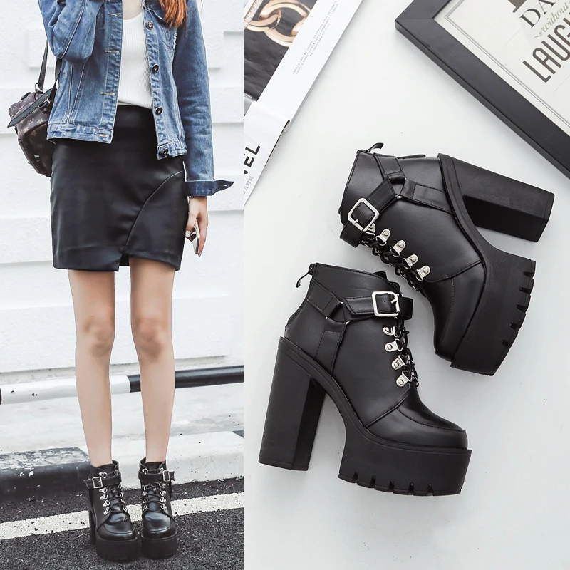 2017New Rock Punk Mujeres Botas Botines de Cuero de LA PU Plataforma Chunky  Bloque De Tacón Alto Botas Cortas Zapatos de Cosplay Bombas  Enredaderas|women boots ankle|boots anklecosplay shoes - AliExpress