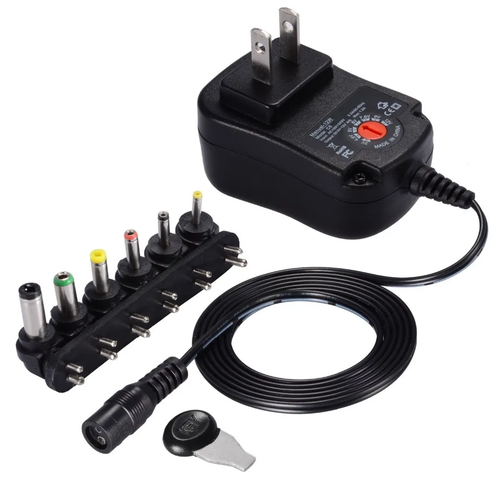 1PCS 12W Universal AC US Plug in Power Adapter 3v 4.5v 5v 6v 7.5v 9v 12v 1A charger with 6 pieces connection tip power supply |