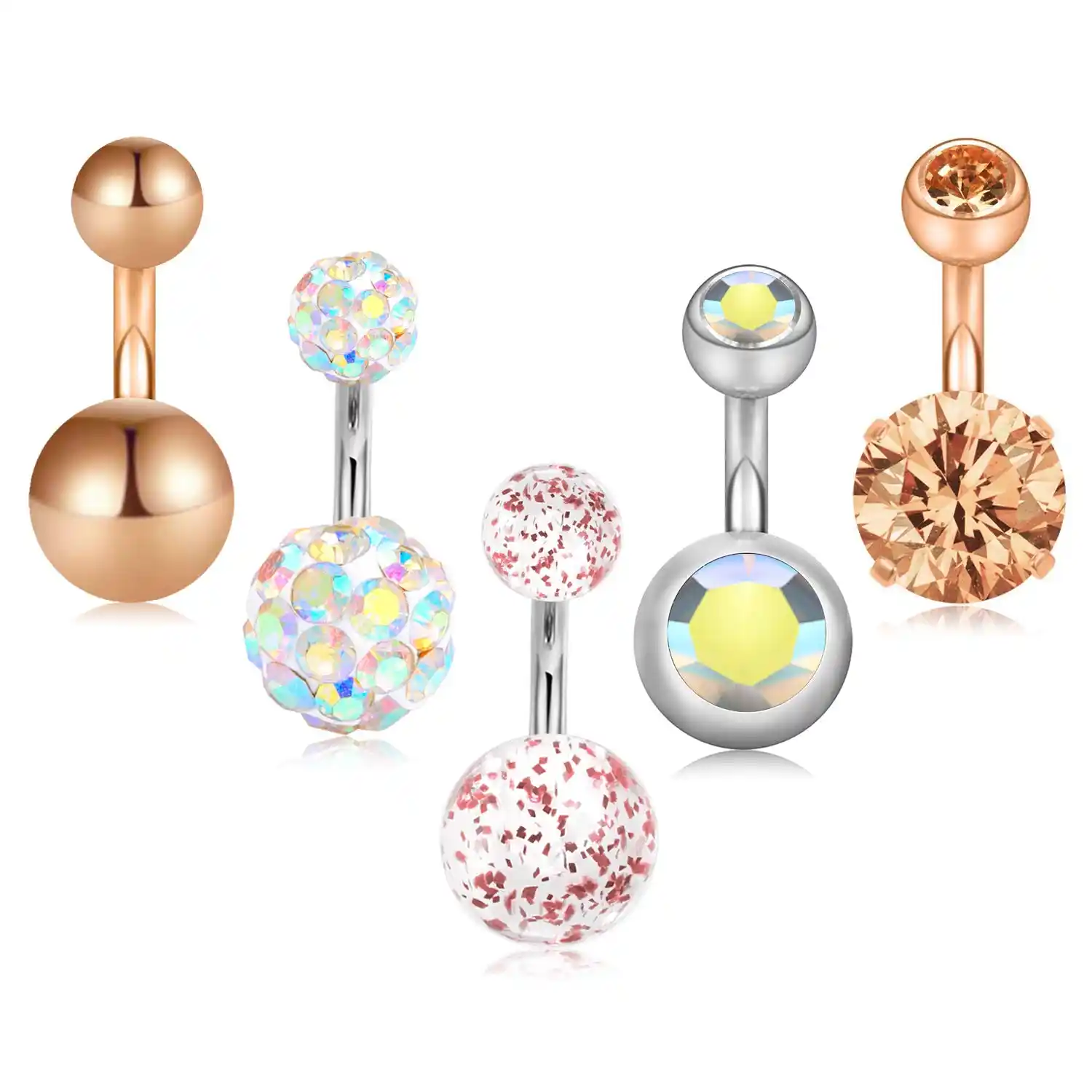 Short Dangle Navel Ring Chain Belly Button Ring Chain Gold Belly Ring Belly Piercing 14g 316L Stainless Steel 10mm Bar Belly Ring