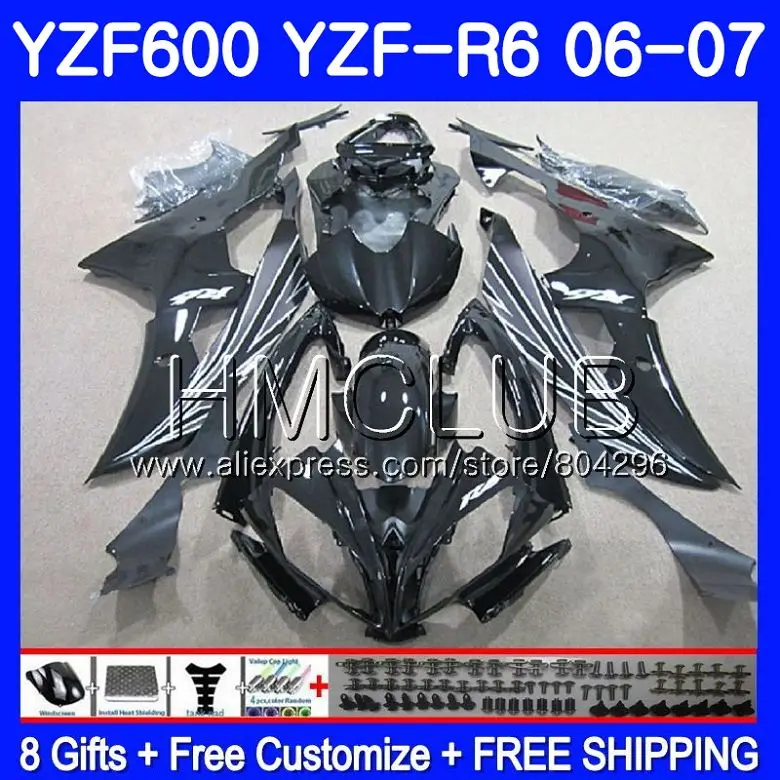 

Body For YAMAHA YZF R 6 YZF-600 YZF600 YZFR6 06 07 Frame 102HM.7 YZF-R6 06 07 YZF 600 YZF R6 2006 2007 Fairing Stock black Kit