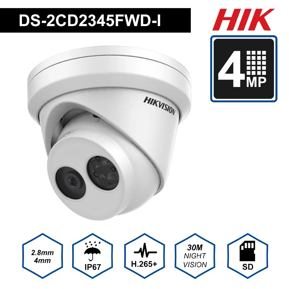 

HIK Original Darkfighter PoE IP Camera outdoor DS-2CD2345FWD-I 4MP IR Turret Video Surveillance Security Camera H.265 IR 30m