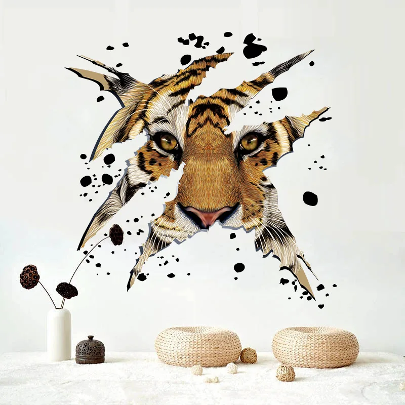 3D Животные тигр для кухни комнаты наклейки на стены для детской комнаты спальни гостиной Наклейки для декора комнаты ПВХ наклейки на стену