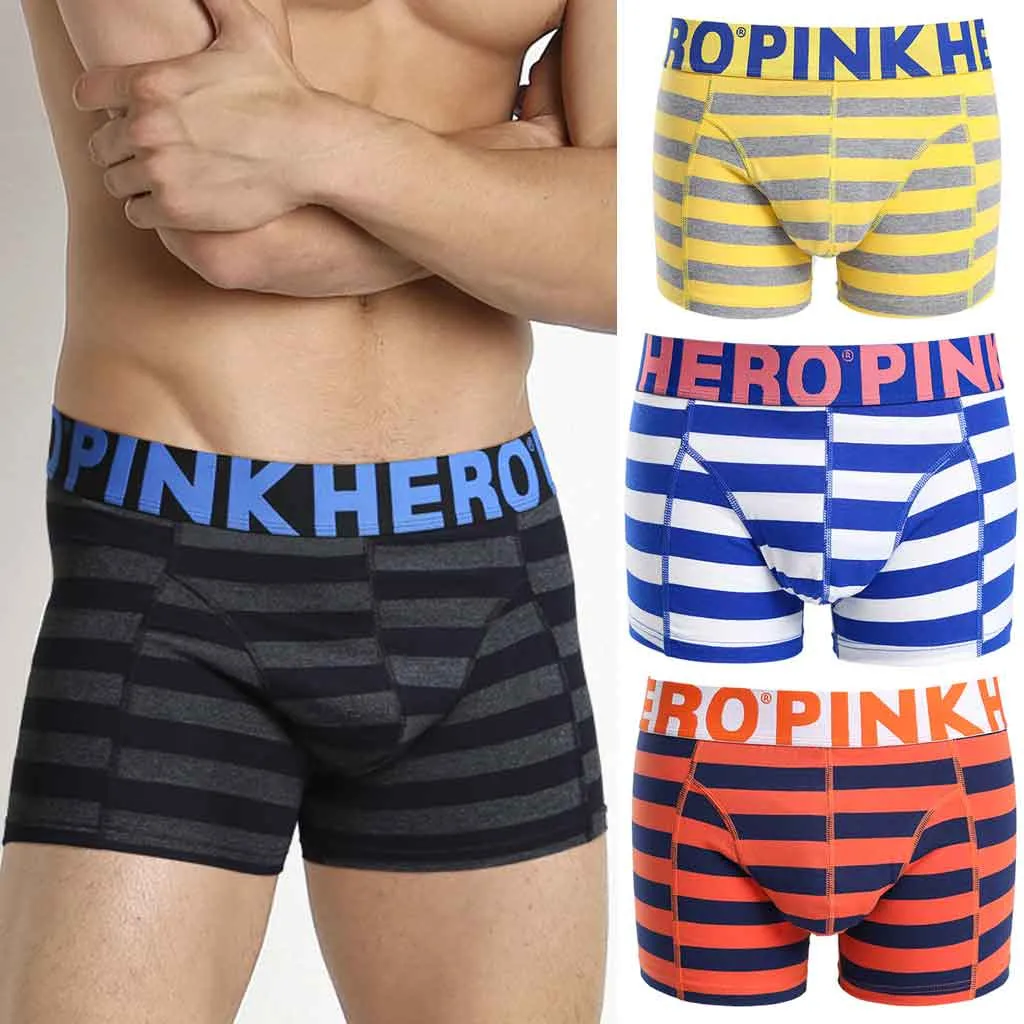 PINK HEROES Underpants Men Sexy Underwear Mens Stripe Underpants Knickers Sexy Briefs Shorts Cotton Underwear DEC21