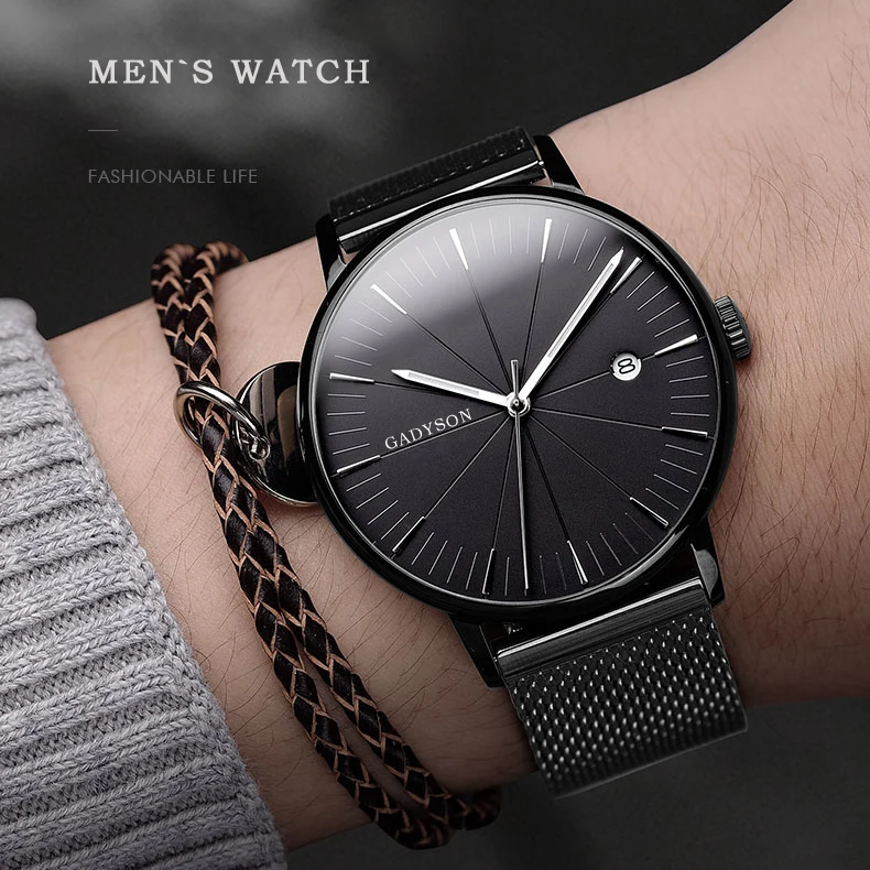 Модные Бизнес часы мужские роскошные брендовые золотые черные сетчатые Стальные кварцевые часы для мужчин минималистичные наручные часы Relogio Masculino