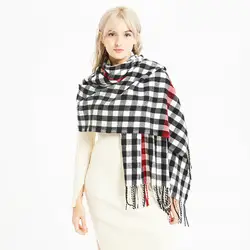 Модные шарфы для женщин для длинные кашемировые зимние полушерстяные мягкие Теплый клетчатый шарф обёрточная бумага Шаль Плед Шарф