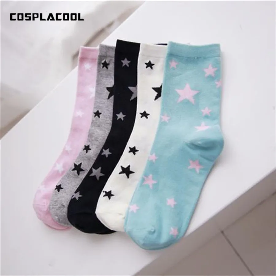 

[COSPLACOOL]New Cute Candy Color Stars pattern Short Socks women comfortable soft simple meias feminina calcetines mujer