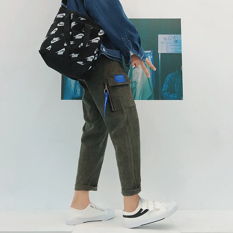 Fashion Casual Men's Cropped Trousers Spring And Autumn New M-5XL Webbing Loose Feet Pants Tricolor Personality Youth Popular