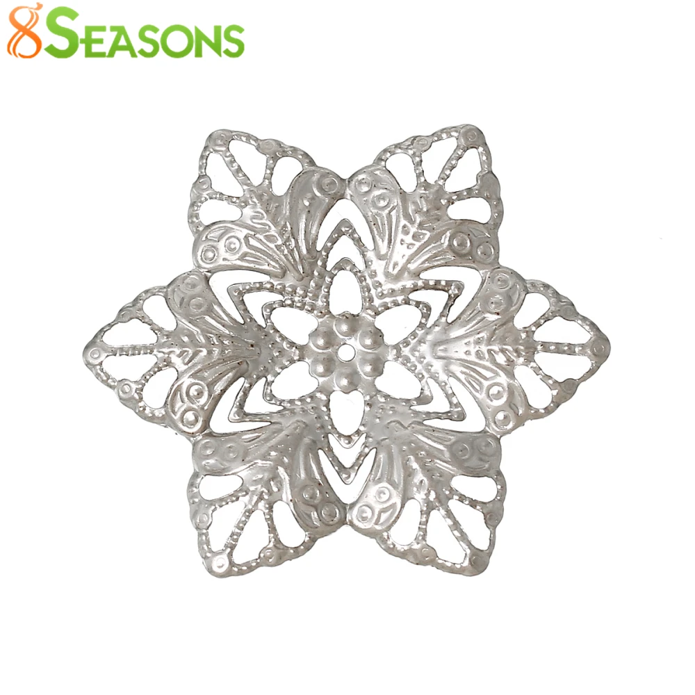 

8SEASONS Embellishments Findings Filigree Wraps Connectors Flower Silver Tone Color 3.5cm x 3cm(1 3/8" x1 1/8"),100 PCs