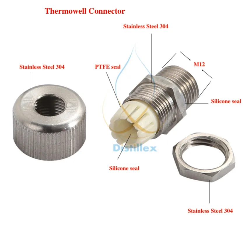 

Thermowell connector for sensors diameter 4-10mm , Stainless Steel 304, Silicone Seal