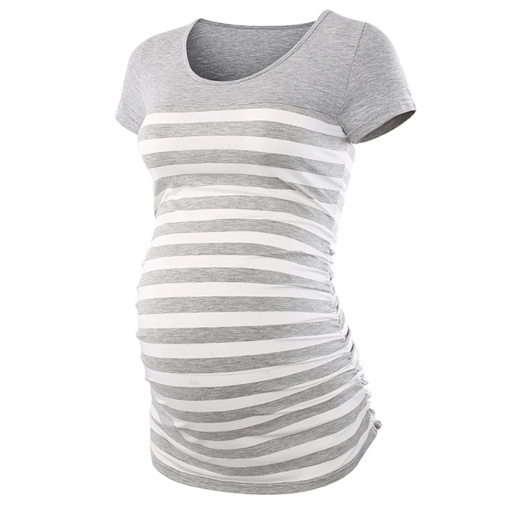 Женская одежда для беременных ropa de mujer Одежда для беременных футболка для кормления грудью топы с круглым вырезом полосатая футболка с коротким рукавом