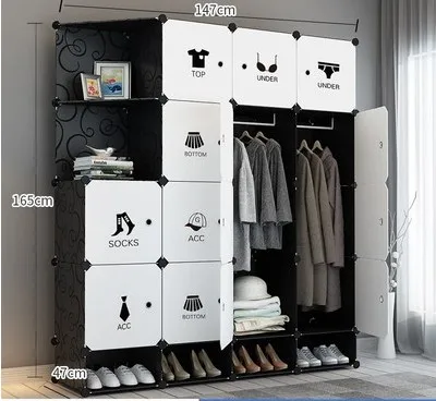 DIY Bedroom Wardrobe Storage Simple Furniture Fold Portable Storage Cabinet Assembly Rack Multi-grid Wardrobe Thickening - Цвет: Темный хаки