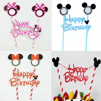

1set Mickey Minnie Mouse Cake Flags Happy Birthday Cupcake Topper Flags With Baby Kids Birthday Party Cake Decoration Supplies
