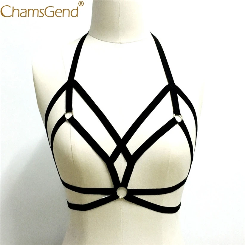 

Chamsgend Bras Women Sexy Strappy Bandage Bra Linegrie Black Halter Bralette Lift Bustier 80129