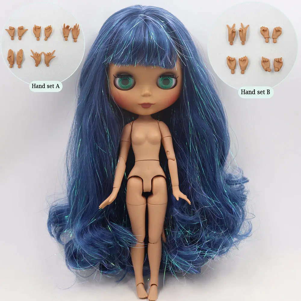 Ледяная Обнаженная кукла Blyth No. M-47-280BL6221 Shinging Blue hair JOINT body Black skin Matte face 1/6 BJD - Цвет: like the picture