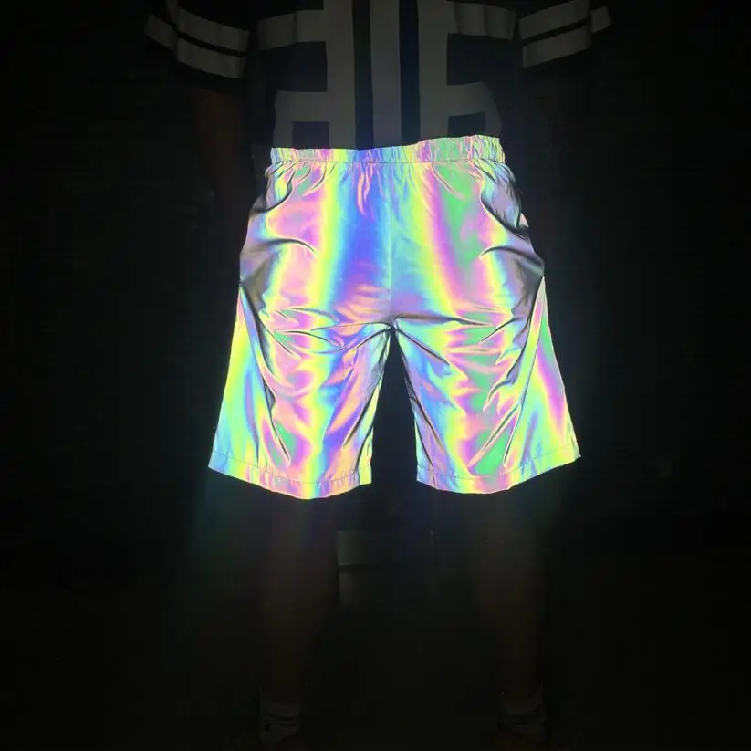 Мужские летние 3D цветной, отражающий шорты, ночные многоцветные отражающие короткие штаны, мужские повседневные уличные хип-хоп шорты для танцев