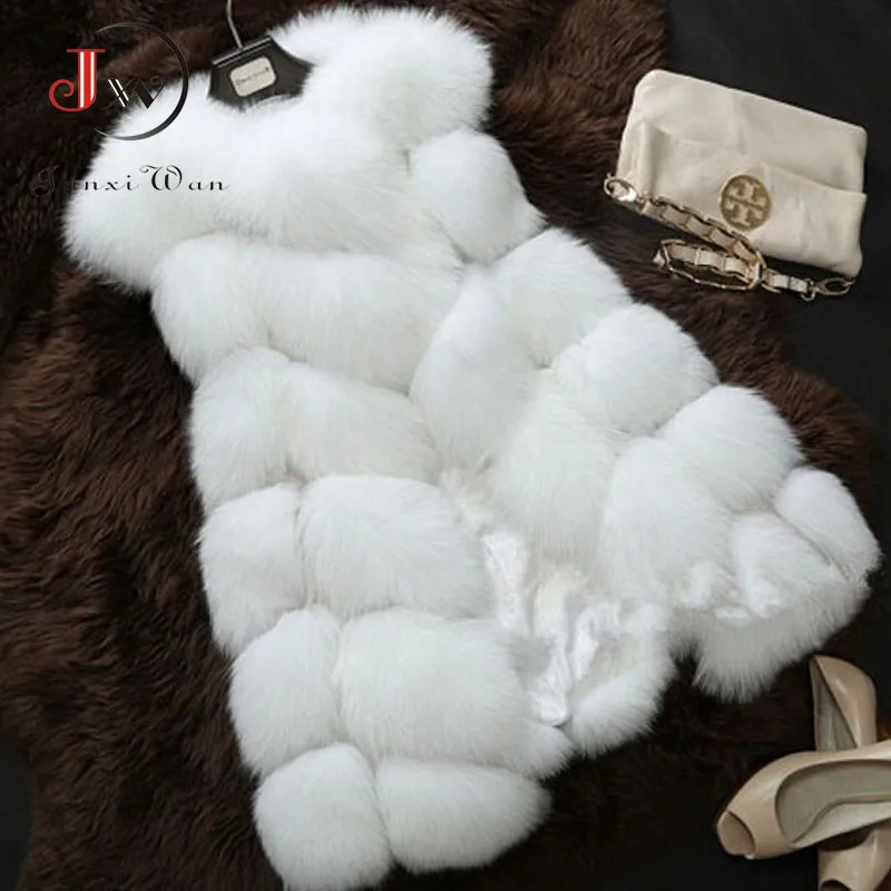

Faux Fur Coat Women's Winter Jacket Warm Solid Women Fox Fur Vest Plus Size Outwear Coats of Fur Fashion Long Female Jackets