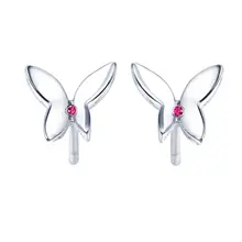 Solid 18k White font b Gold b font Stud Earrings Natural Ruby Women Earrings Butterfly Trendy