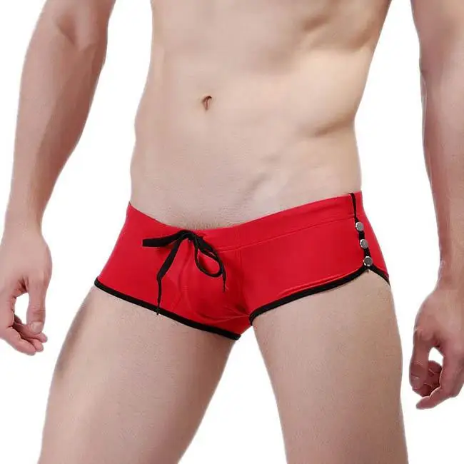 Брендовая одежда WJ, мужские летние сексуальные шорты, мужские пляжные шорты, плавки боксеры с застежкой на кнопке, бермуды, гей купальник с мешочком - Цвет: Red