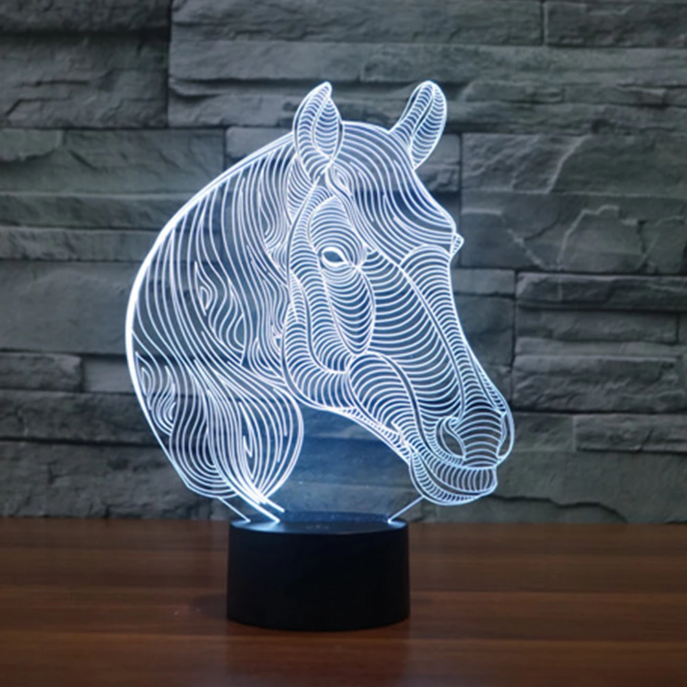 Животное Kawaii лошадь 3D светодиодный светильник ночник многоцветный RGB лампа