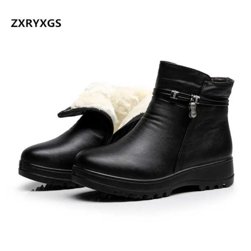 

ZXRYXGS Brand Shoes Woman Warm Genuine Leather Ankle Boots 2018 New Winter Snow Boots Women Non-slip Flat Boots Shoes Woman
