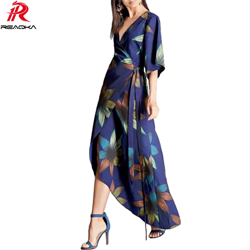 

Sexy Women Long Dress Maxi Hot Sale 2018 Spring Summer Russian Asymmetry Style Print Dresses Long Floor-Length Elegant Vestidos
