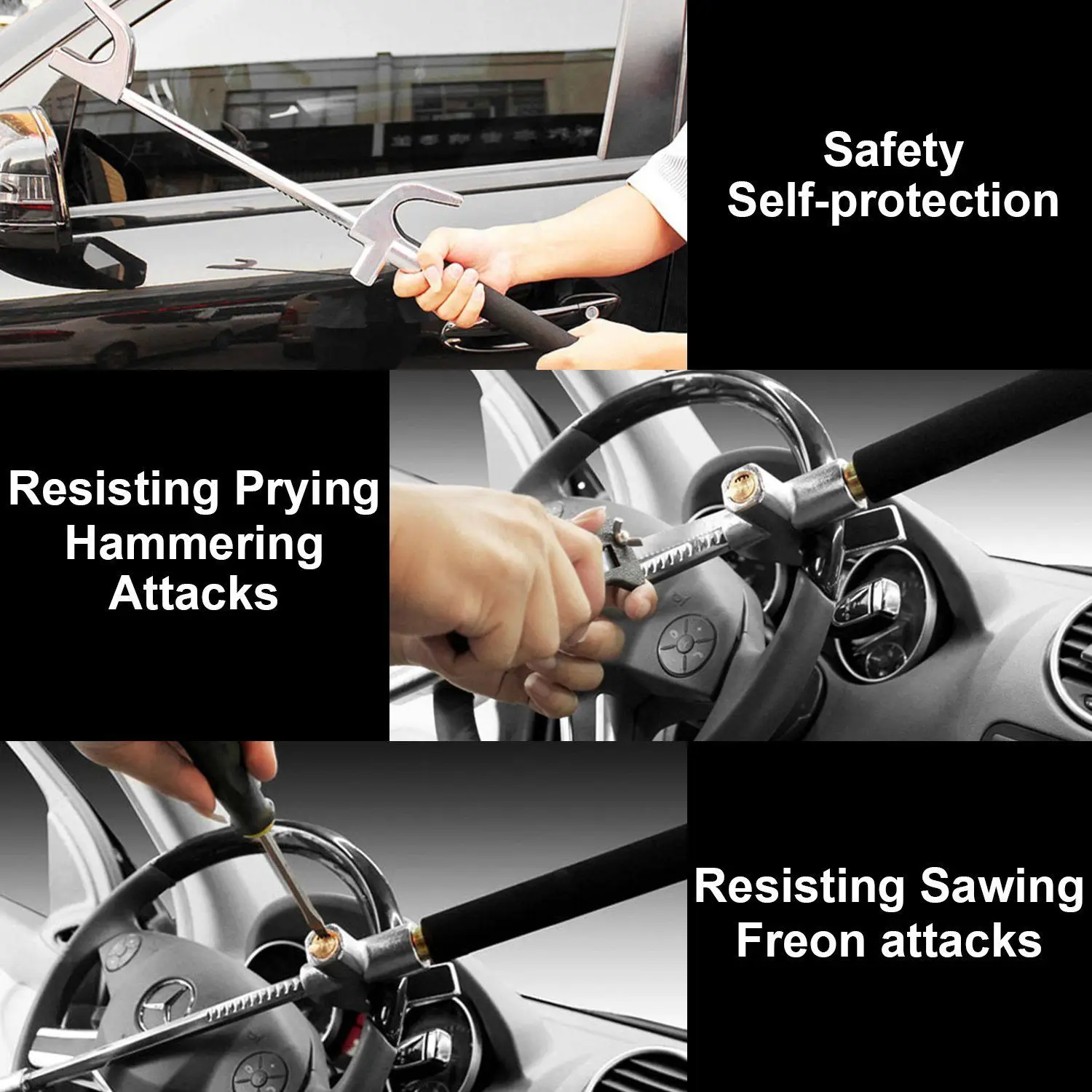 Universal Anti-Theft Clamp Heavy Duty Vehicle Safety Rotary Adjustable Lock Self-defense with 3 Keys Steering Wheel Lock