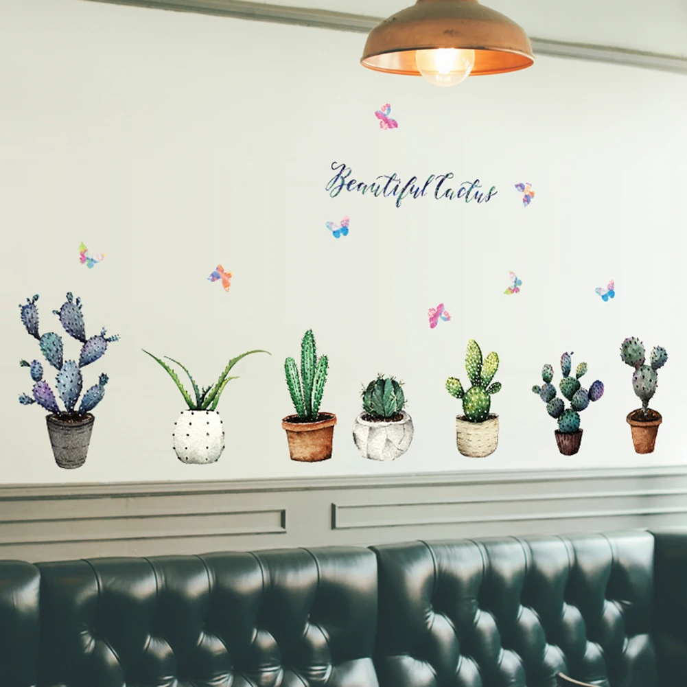 Креативный горшок растение кактус Наклейка на стену s Винил DIY художественная Фреска для гостиной спальни кухни стеклянная декоративная наклейка на окно