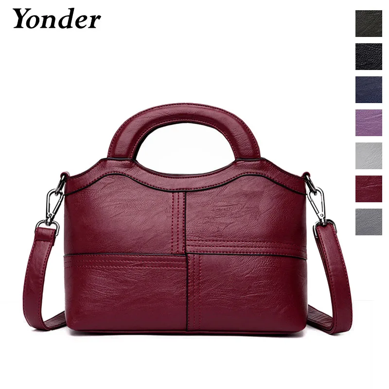 

Yonder new fashion genuine leather handbag female shoulder bag casual Sheepskin leather tote bag ladies messenger bags Black/Red
