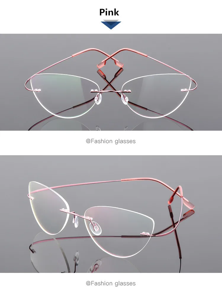 Ультра-светильник с эффектом памяти, модный новейший титановый сплав, очки, оптическая оправа, горячая Распродажа, дешевые очки без оправы, женские очки кошачий глаз - Цвет оправы: C6 Pink