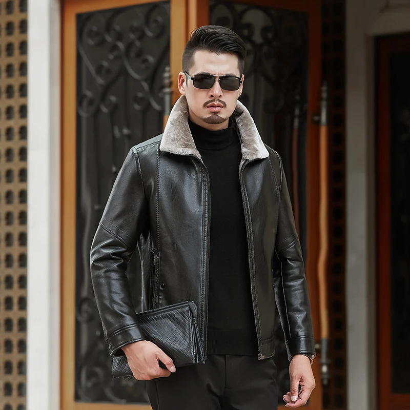 Кожаная мужская куртка, пальто, Высококачественная верхняя одежда из искусственной кожи, мужская деловая зимняя теплая кожаная куртка из искусственного меха