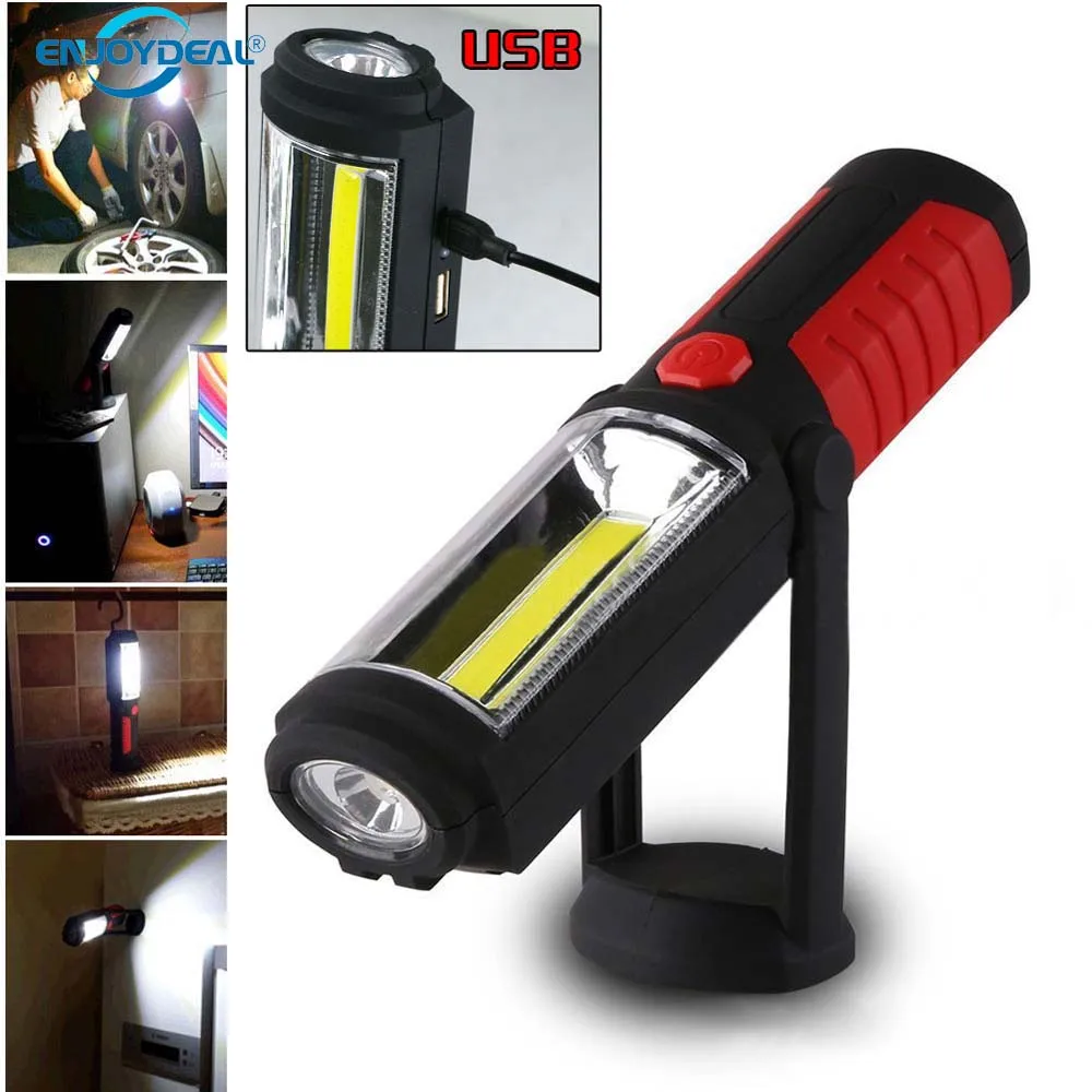 Portable COB Flashlight Torch USB Rechargeable LED