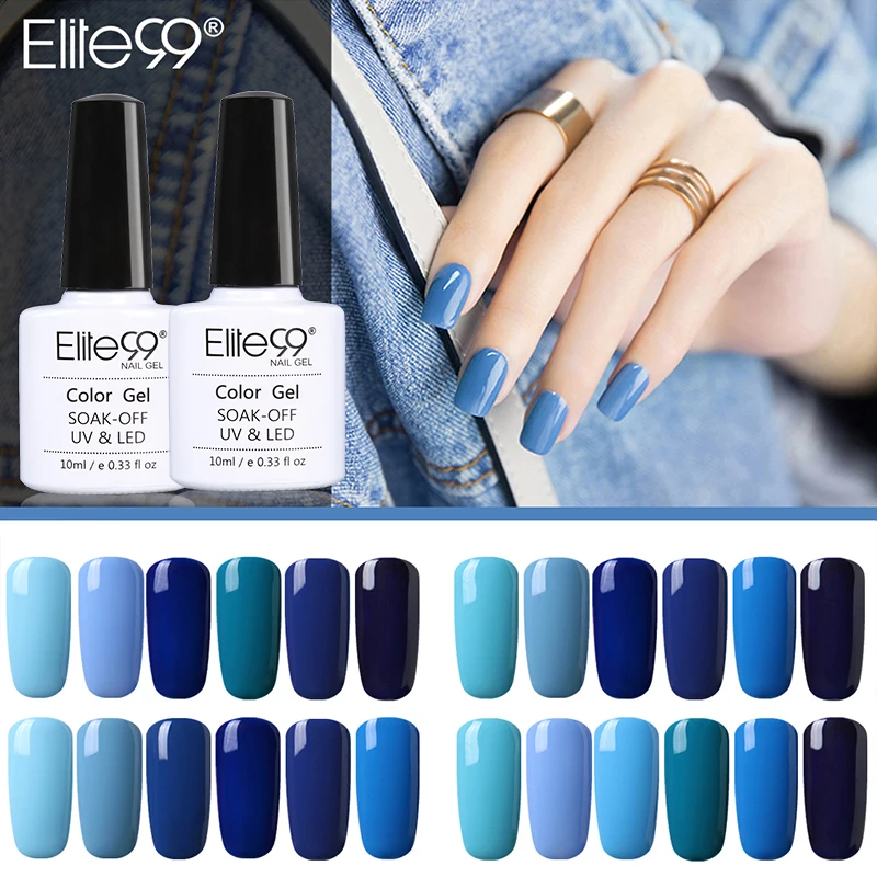 

Elite99 White Bottle 10ML Blue Gel Nail Polish 6Pieces/Lot Nail Art Nail Gel Polish UV LED Semi Permanent Varnish Gel Lacquer