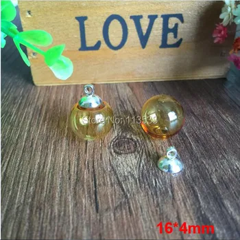 

Free shipping 20sets per lot 16mm brown glass globe orbs with 4mm hole and 8mm silver cap jewelry findings set Glass bottle vial