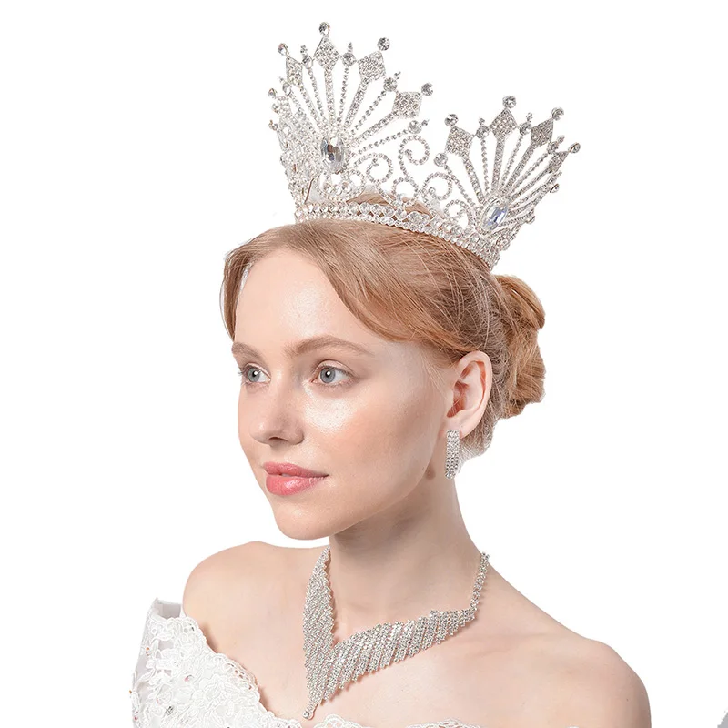 Гигантская Мисс Вселенная Королева Король мужские королевские блестящие Австрийские Стразы Золотая свадебная диадема тиары и короны невесты