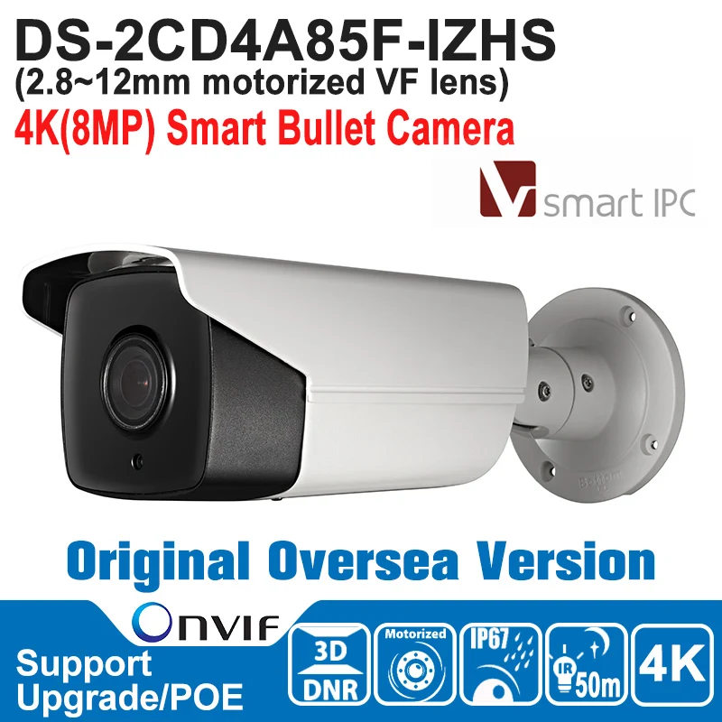 

HIK IP Camera 8MP DS-2CD4A85F-IZHS 2.8~12mm IP Camera POE 4K Smart Bullet Camera P2P IP67 Motorized Vari-Focal lens SD