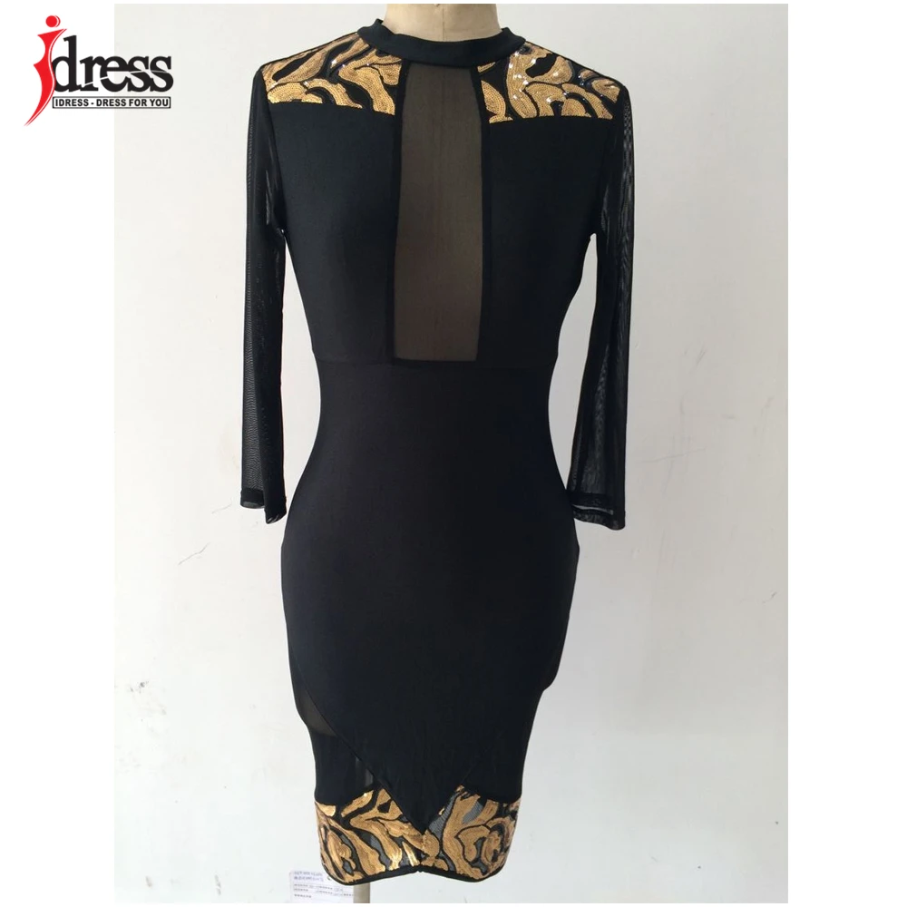 

IDress New 2017 Women Dress Sexy Sheath Mesh Patchwork Bodycon Bandage Dress Long Sleeve Knee Length Party Evening Club Dresses