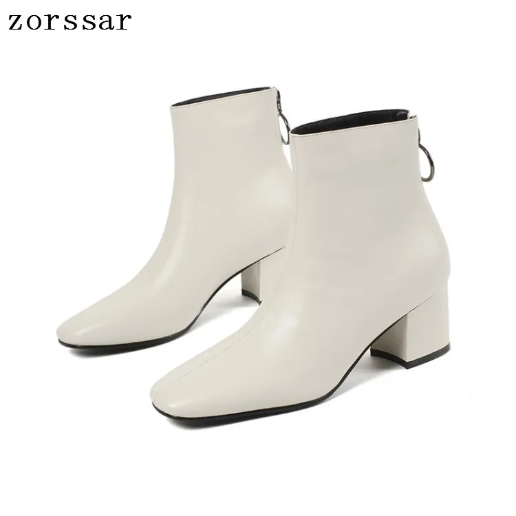 

{Zorssar} fashion young female boots soft leather Thick high heel women ankle boots winter fur woman snow boots shoes White