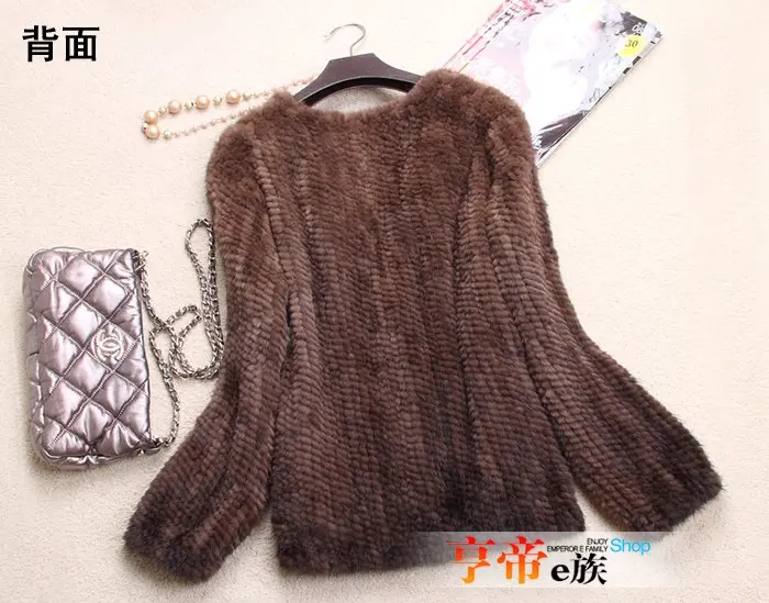 Женская модная шуба из натурального меха норки с V образным вырезом|knitted mink fur