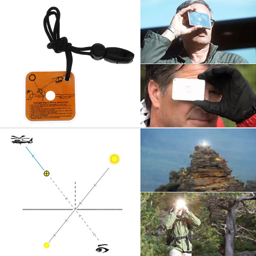 

Outdoor Reflective Signal Mirror with Whistle & Lanyard for Camping Hiking Backpacking Boating Survival Tool