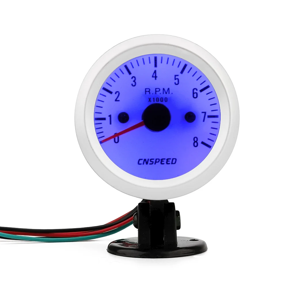 CNSPEED белый циферблат 52 мм 0-8000 Тахометр RPM датчик/Спидометр с синий светодиодный/Автомобильный измеритель/такометр YC100022-CN