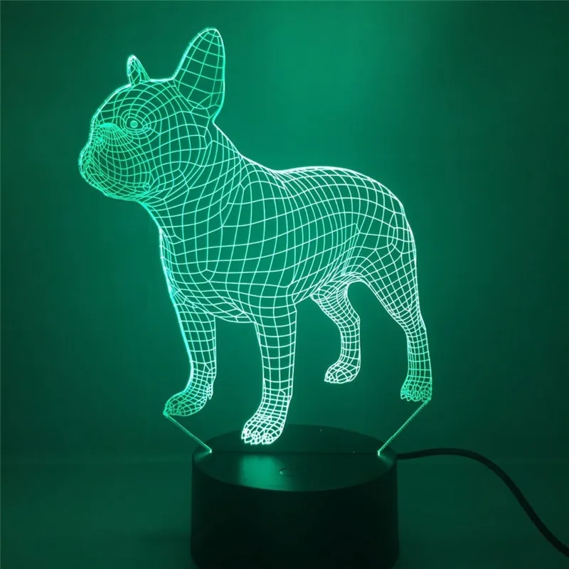 Французский бульдог 3D светодиодный ночник 7 цветов USB голограмма Декор настольная лампа настольная огни День рождения подарок для детей друзей