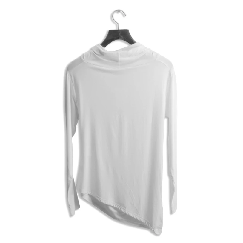 Pure color irregular oblique hem fold han edition cultivate one's morality men's long sleeve T-shirt render unlined upper garmen Pure color irregular oblique hem fold han edition cultivate one's morality men's long sleeve T-shirt render unlined upper garmen