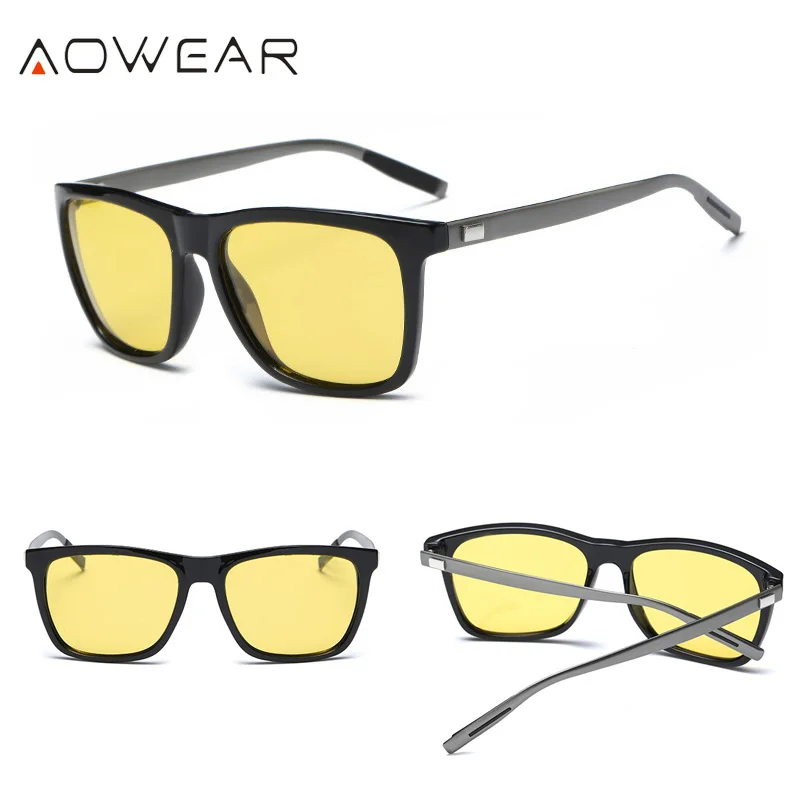Buy AOWEAR HD Night Vision Glasses Men Aluminium Yellow Lens Sunglasses Men Polarized Night Safe Driving Goggles Oculos Gafas De Sol